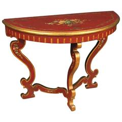 20th Century Italian Lacquered and Painted Demilune Console Table