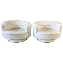 High Quality Swivel Loungechairs in White Leather, De Sede, Milo Baughman 1