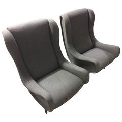 Set of Two Senior Lounge Chairs by Marco Zanuso, Very Rare Wooden Leg Version 4