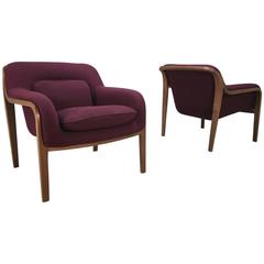 Pair of Bill Stephens for Knoll Bentwood Walnut Lounge Chairs