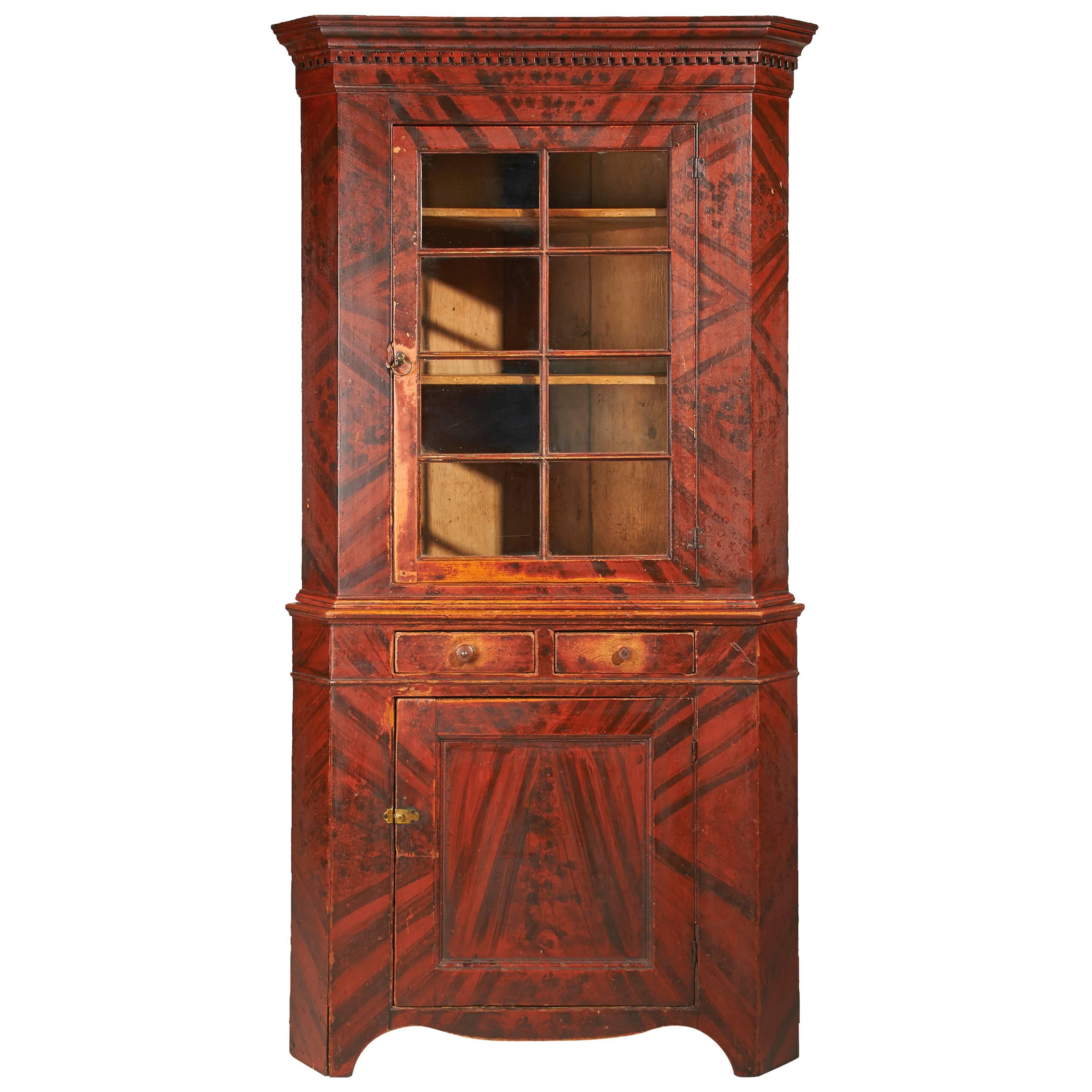 Pennsylvania Corner Cupboard with Red and Black Grain Decoration