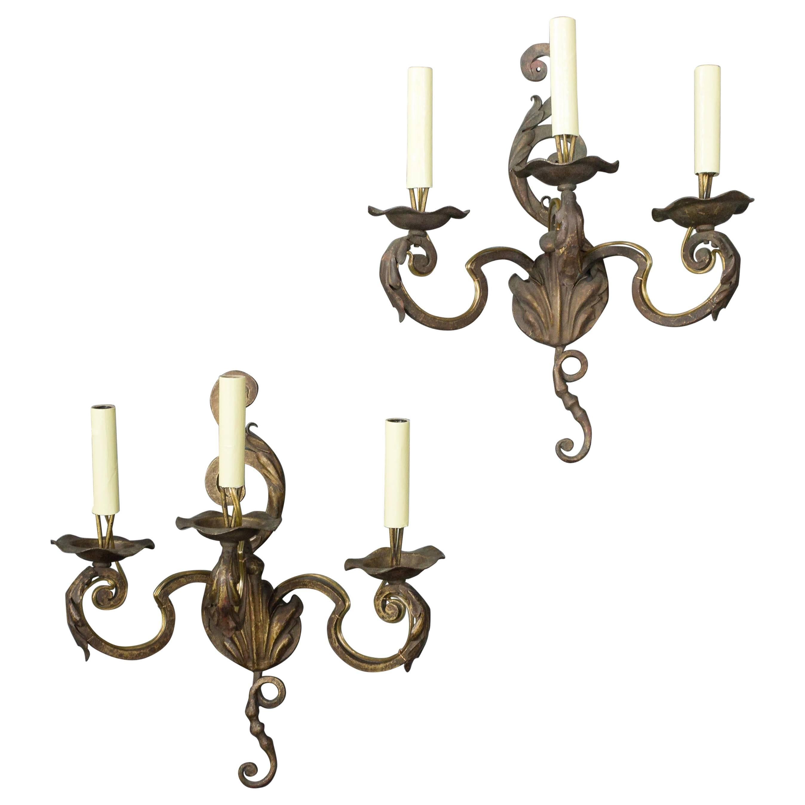 Pair of French three-Arm Louis XV Style Sconces