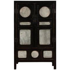 Chinese Black Lacquered Cabinet with Dreamstone Plaques