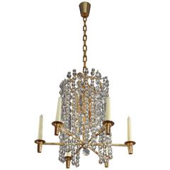 Bakalowits Chandelier Pendant Light, Gilt Brass Crystal Glass, Vienna, 1960s 10
