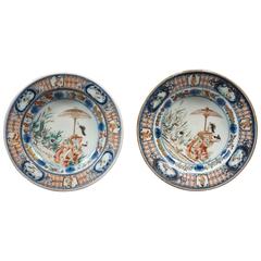 Antique 17th Century Pair of Imari Saucer Dishes after a Cornelis Pronk's Design