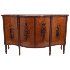 Superb 19th Century Satinwood Serpentine Fronted Four-Door Side Cabinet