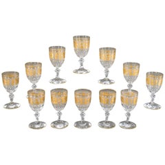 Set of 12 Val St. Lambert Handblown Crystal Cameo Goblets with Gold Roman Motifs