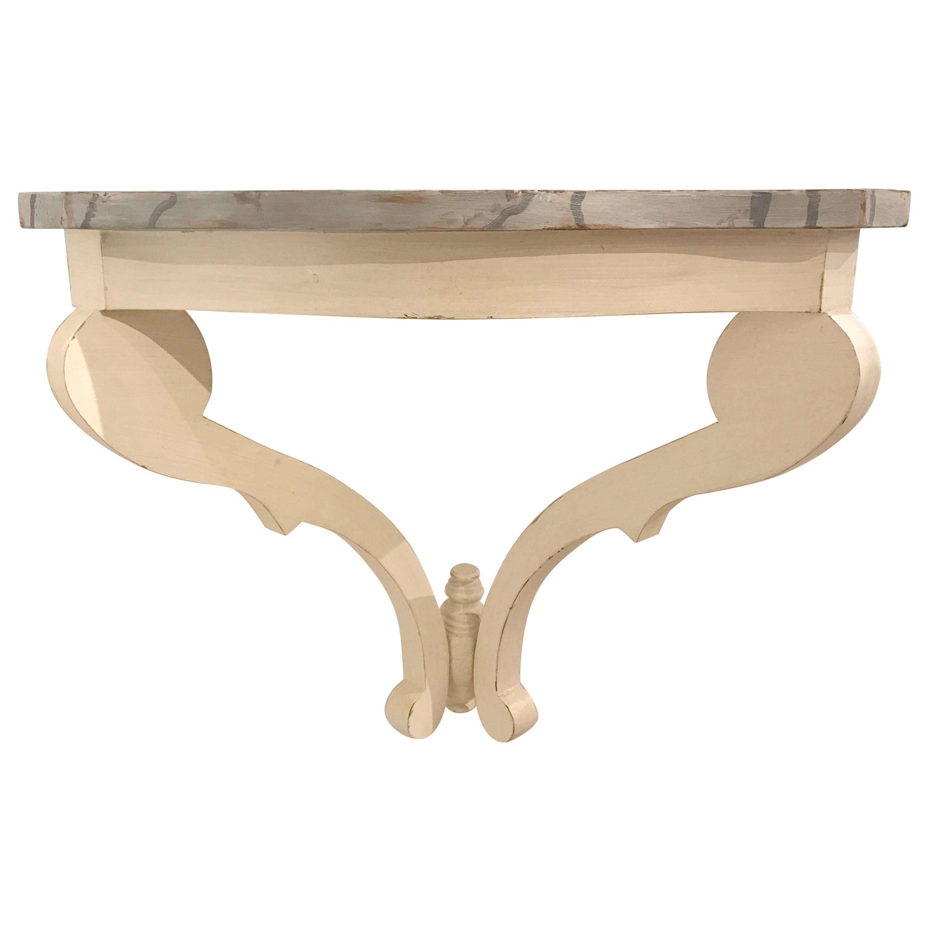 Painted Wall Mount Bracket or Console with Marbleized Top For Sale