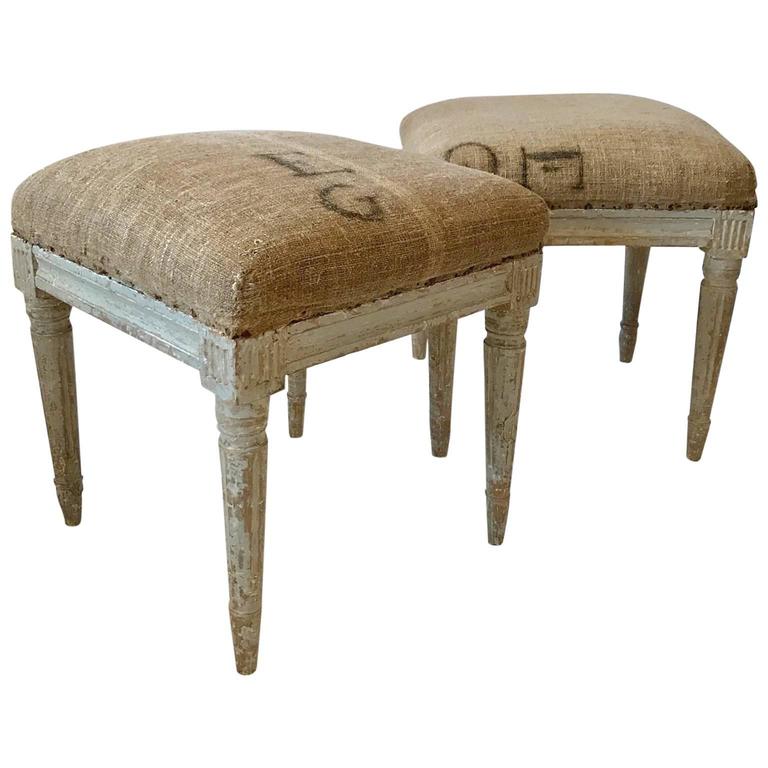 Pair of Late 18th Century Swedish Gustavian Painted Stools at 1stDibs