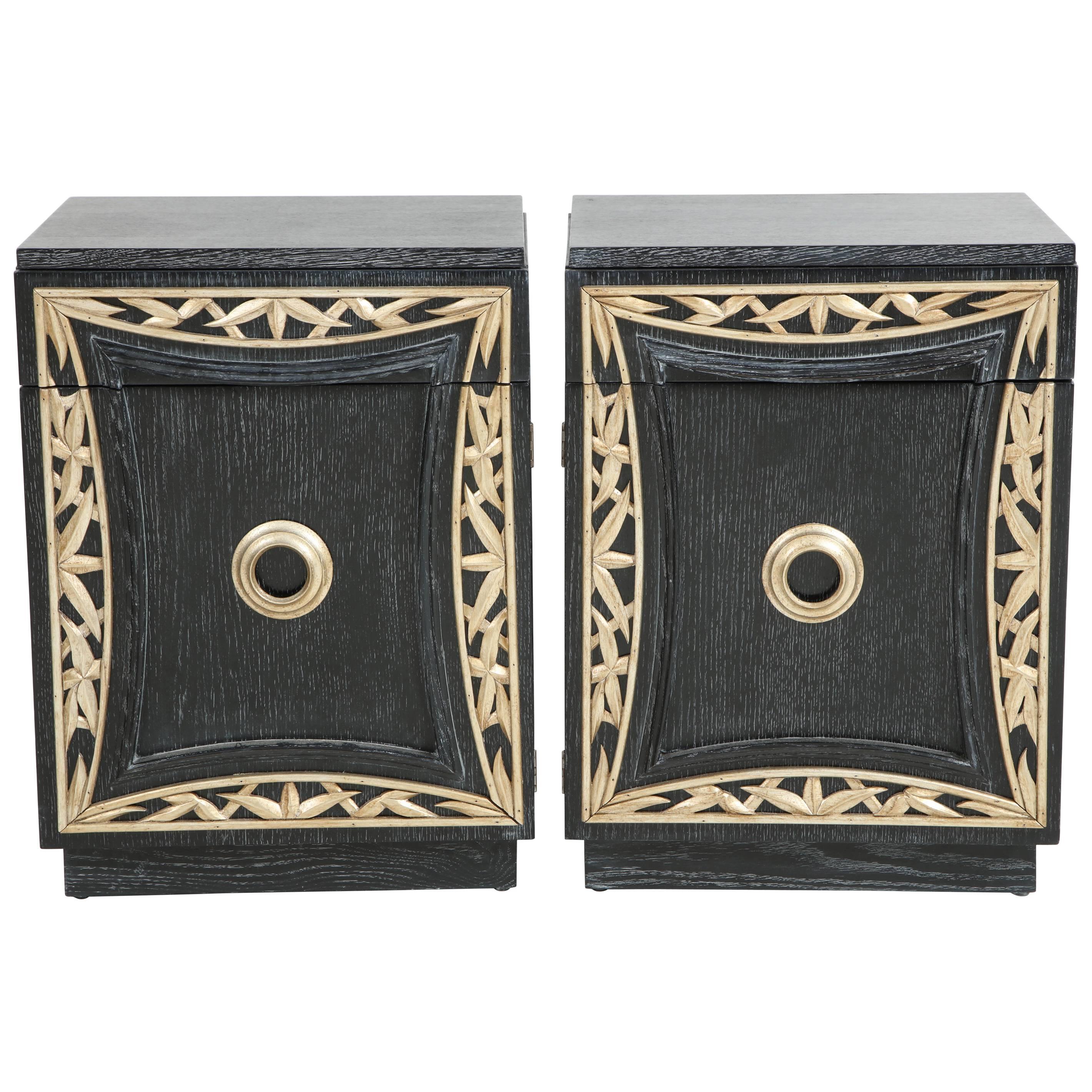 Elegant Pair of End Cabinets by James Mont