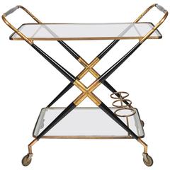 Italian 1950s Black Lacquered Trolley by Piero Fornasetti