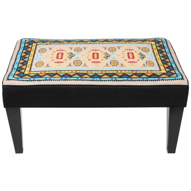 Vintage Needlepoint Ottoman at 1stDibs