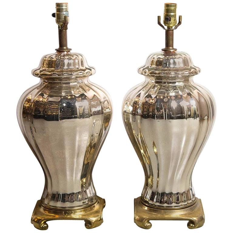 Pair of Mercury Glass Ginger Jar Lamps For Sale at 1stDibs