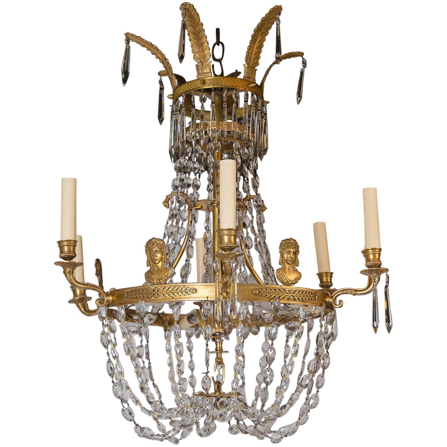 Swedish Empire Style Chandelier with Crystals For Sale