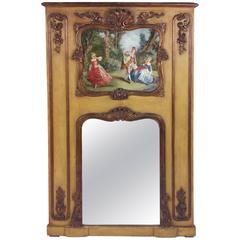 19th Century French Trumeau Mirror with Carved and Painted Decoration 6