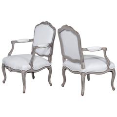 Pair Antique French Louis XV Painted Armchairs, circa 1880