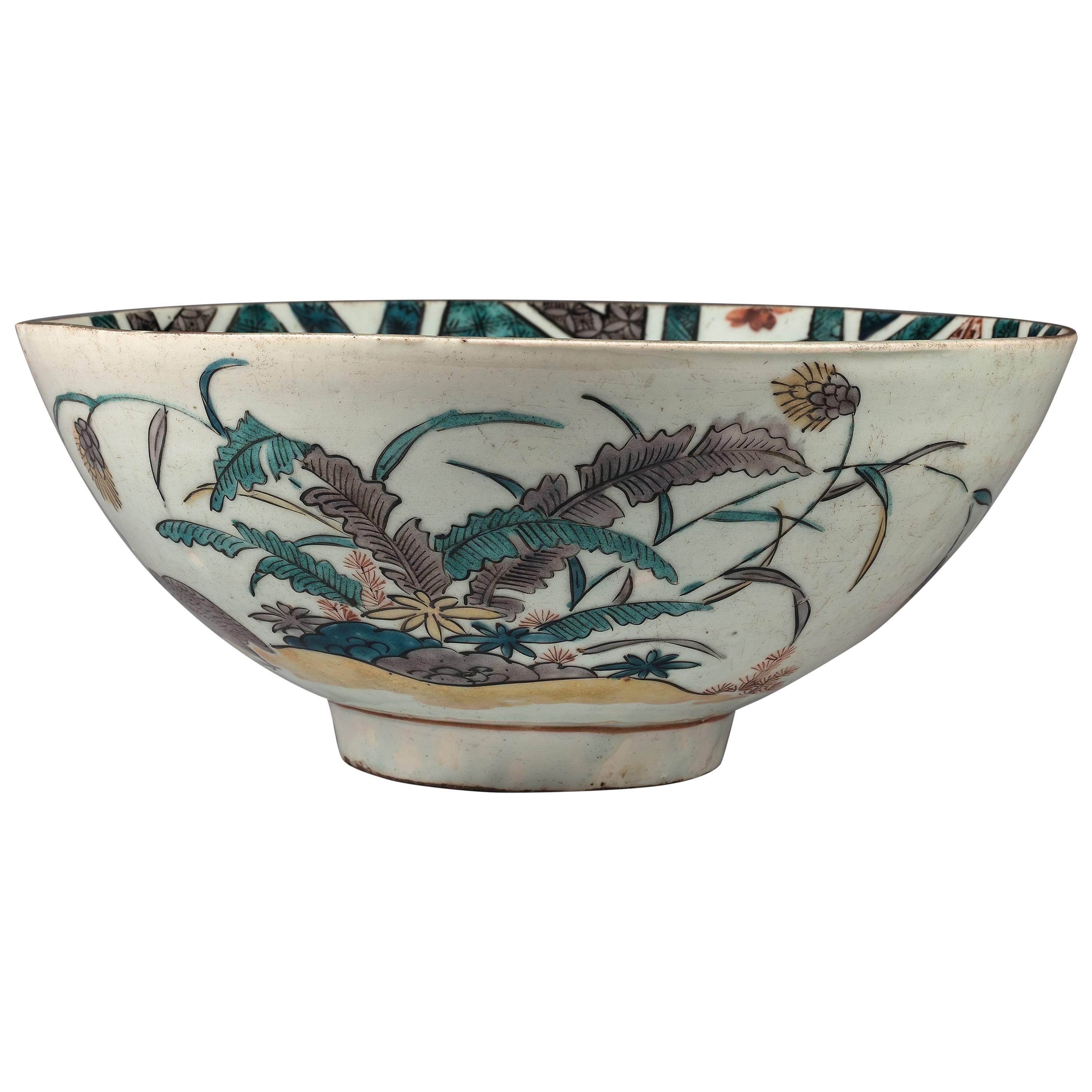 Rare 17th Century Japanese Ko-Kutani Porcelain Bowl For Sale