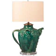 Vintage Chinese Green Glazed Pottery Vessel circa 1950 Now as a Custom Lamp