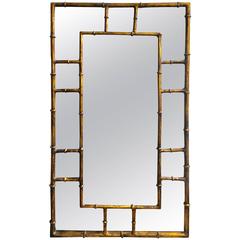 Hollywood Regency Gilt Metal Faux Bamboo Mirror, Spain