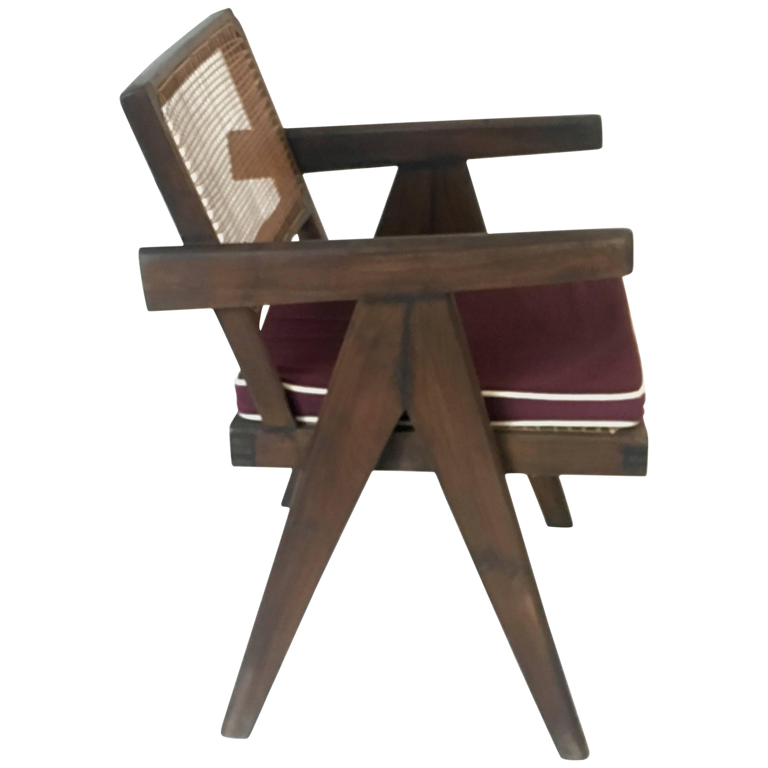 Teak Office Cane Chair Armchair by Pierre Jeanneret from Chandigarh
