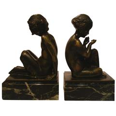 Art Deco Bronze Bookends with Satyr and Girl by Pierre Laurel, 1930 10