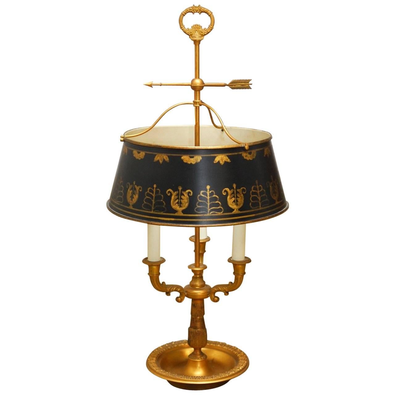 French Empire Style Bronze and Tole Bouillotte Lamp at 1stDibs