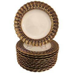 Set of 12 19th Century English Hand Gilt and Cobalt Plates by Copeland 6