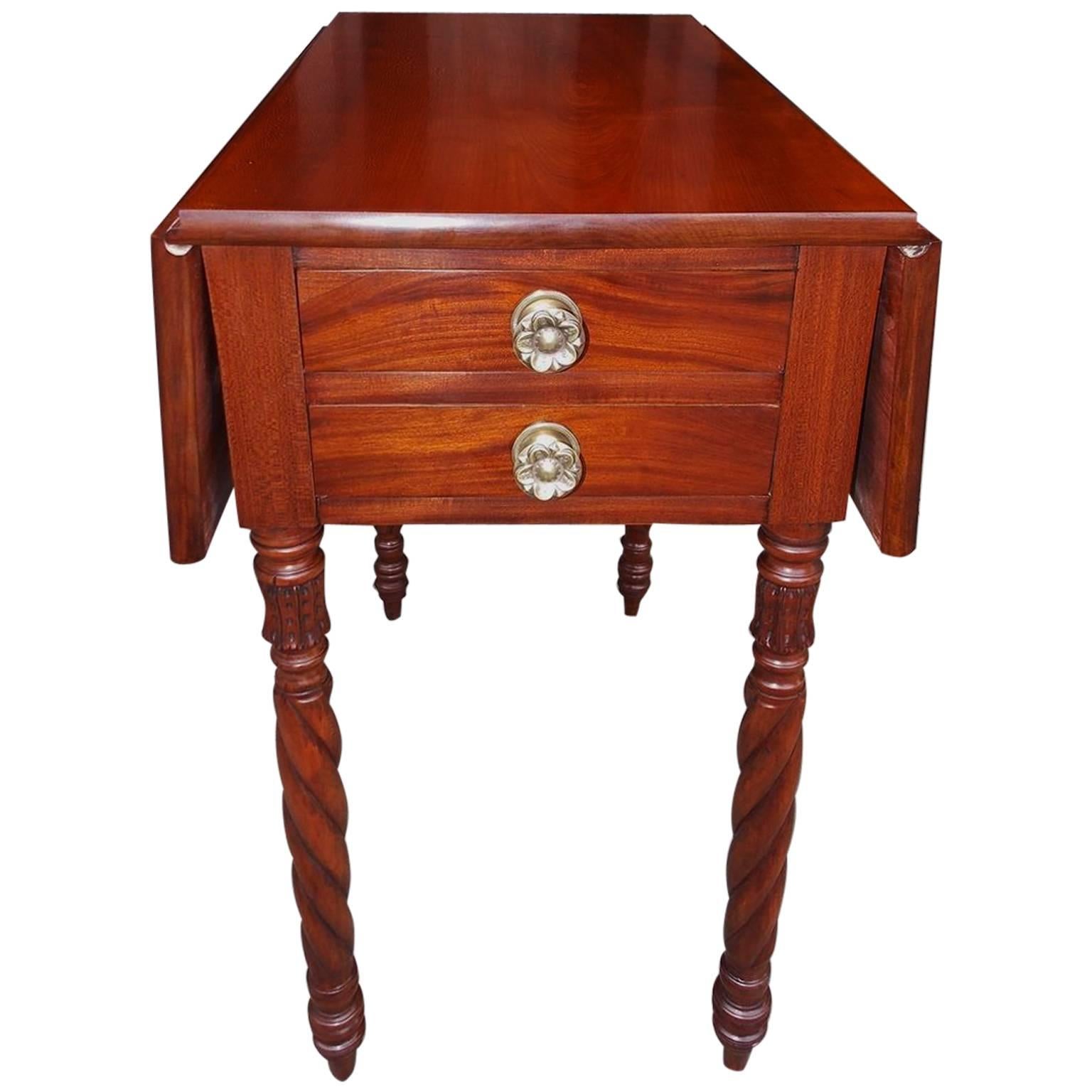 American Federal Cherry Drop-Leaf Four-Drawer Side Table, N.C, Circa 1815