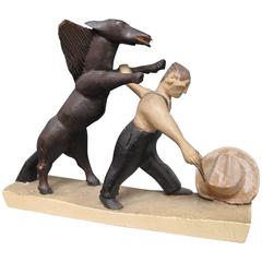 Folk Art Horse Cowboy and Hat Carving 5