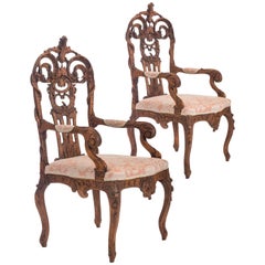 Pair of Liege or Aix-la-chapelle Rococo Oak Armchairs
