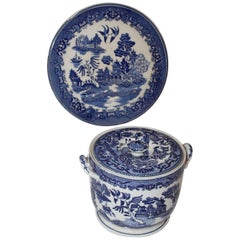 Retro Blue Willow Cracker Jar and Large Cake Plate