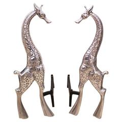 Pair of Arthur Court Giraffe Andirons