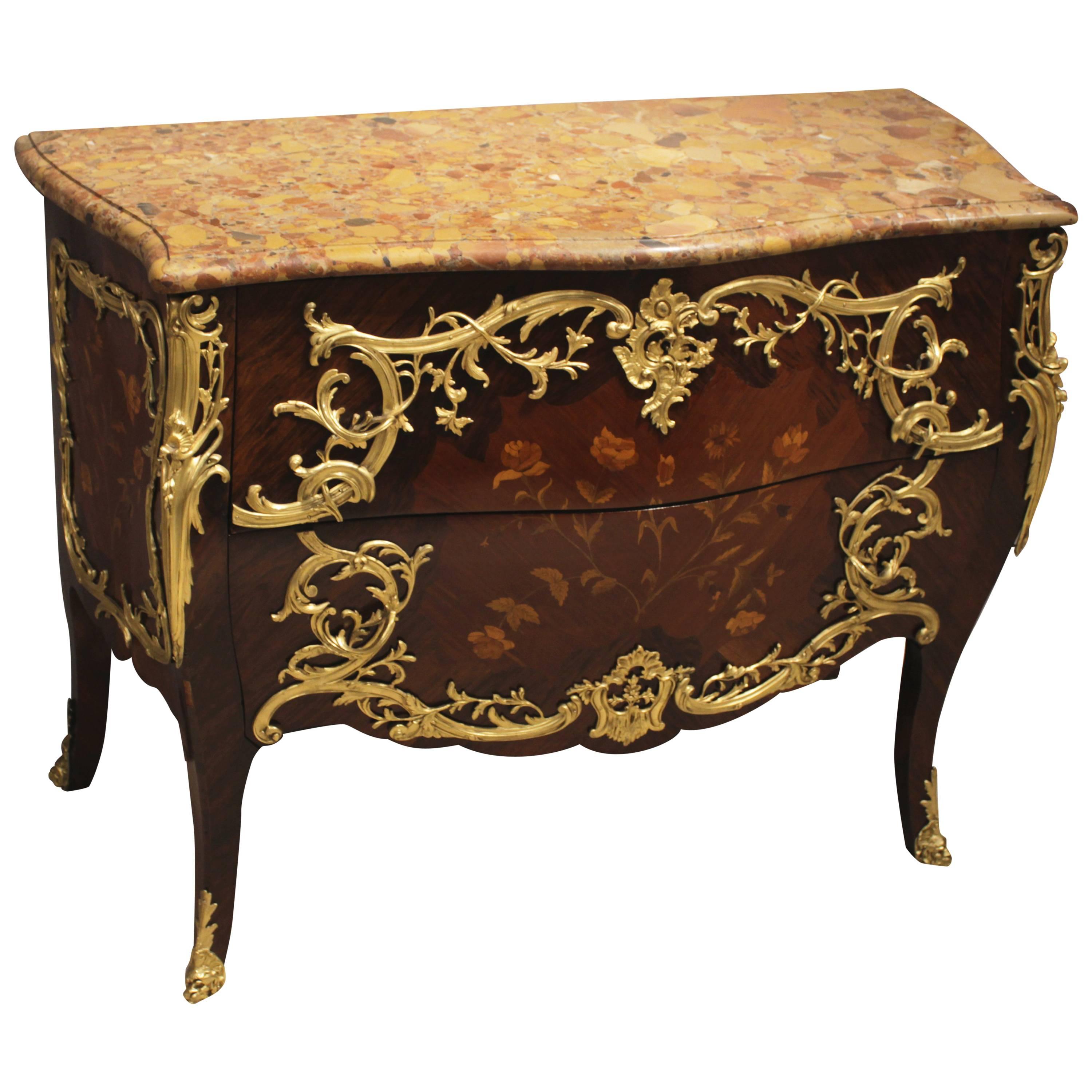 French Ormolu-Mounted Marquetry Commode For Sale