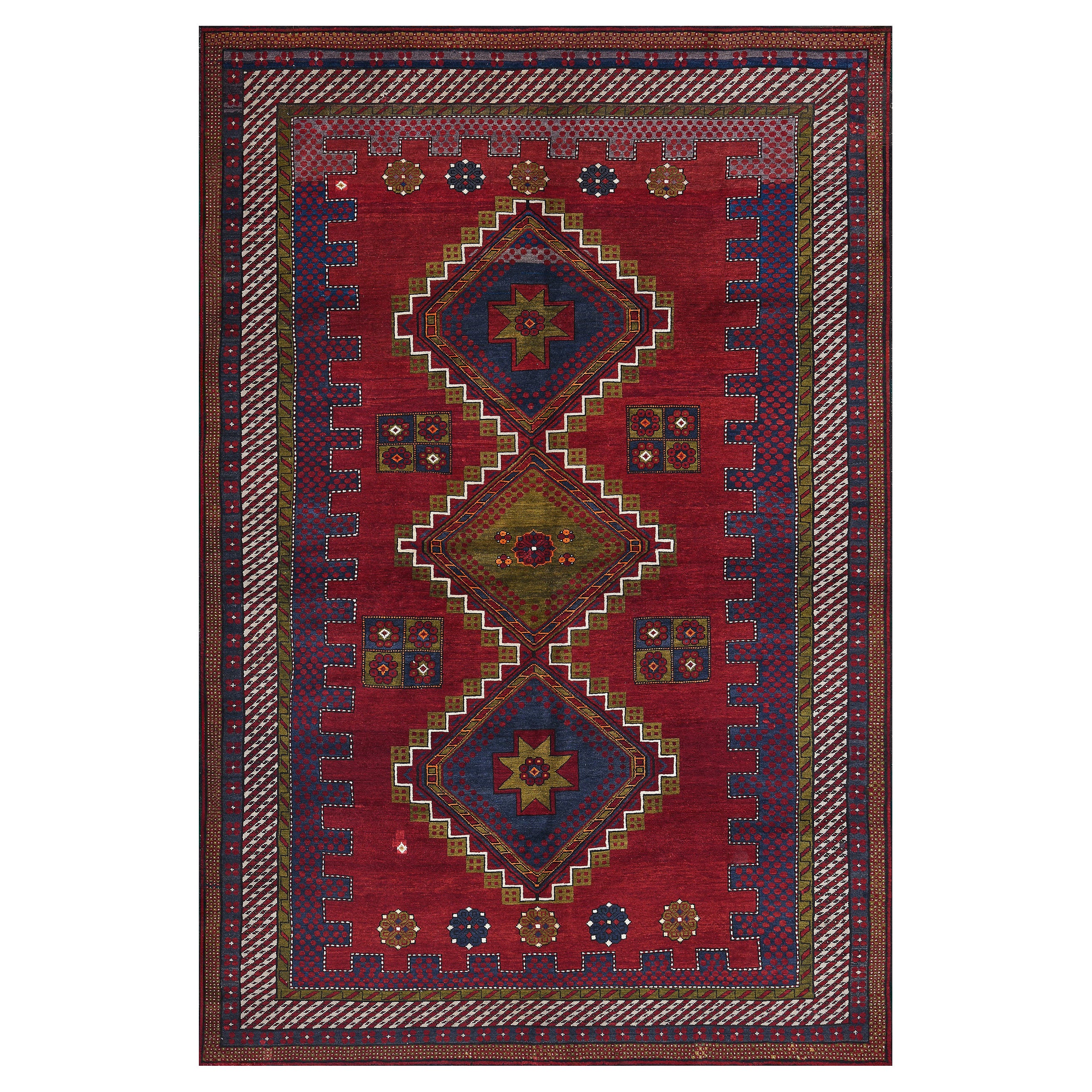 Antique Traditional Hand-knotted Wool Shirvan Rug from Caucasus