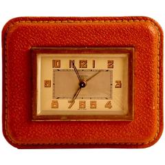 Adnet Style Leather Alarm Clock