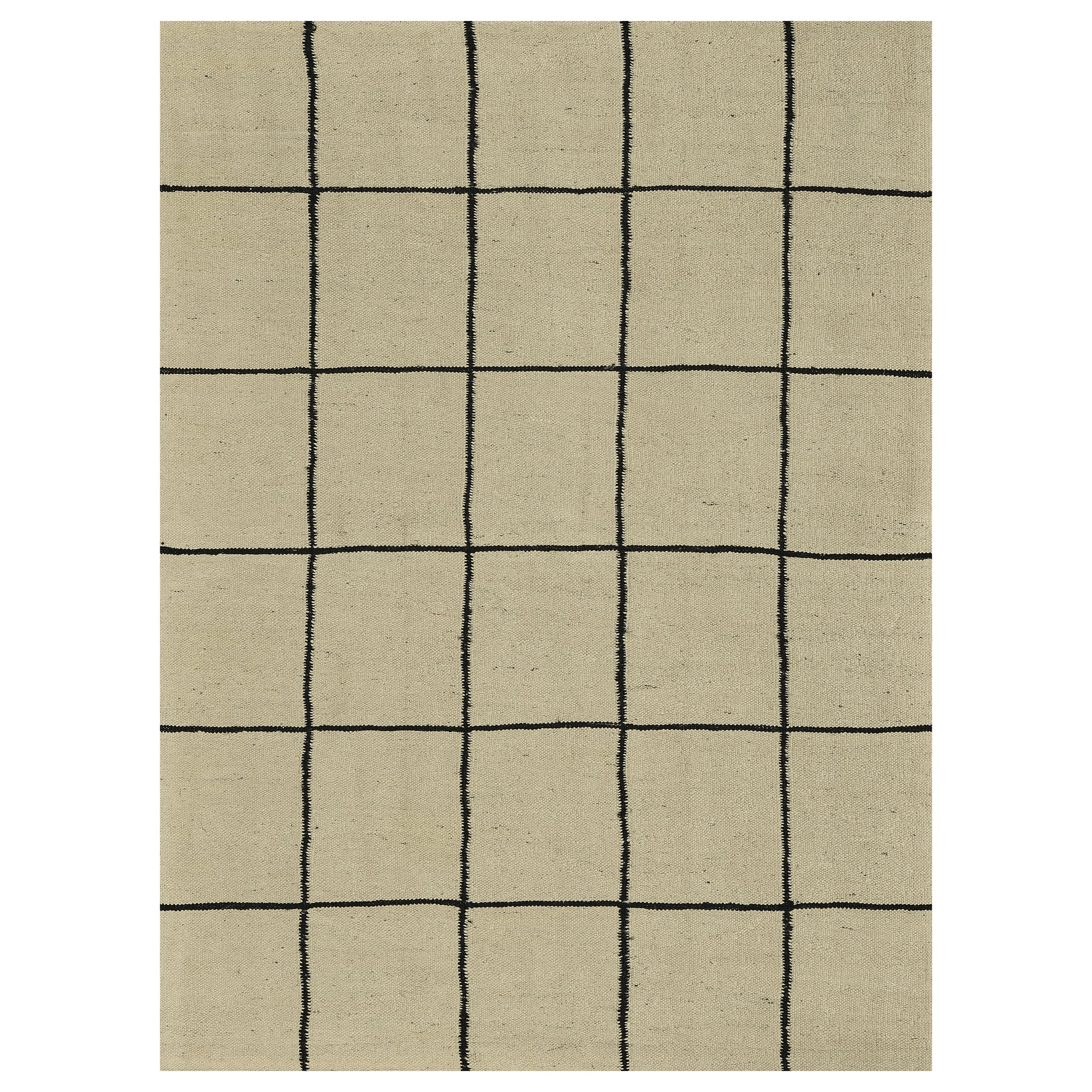 Contemporary Handwoven Hemp Windowpane Flatweave Rug