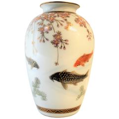 Japanese Meiji Period Porcelain Vase with Koi Fish