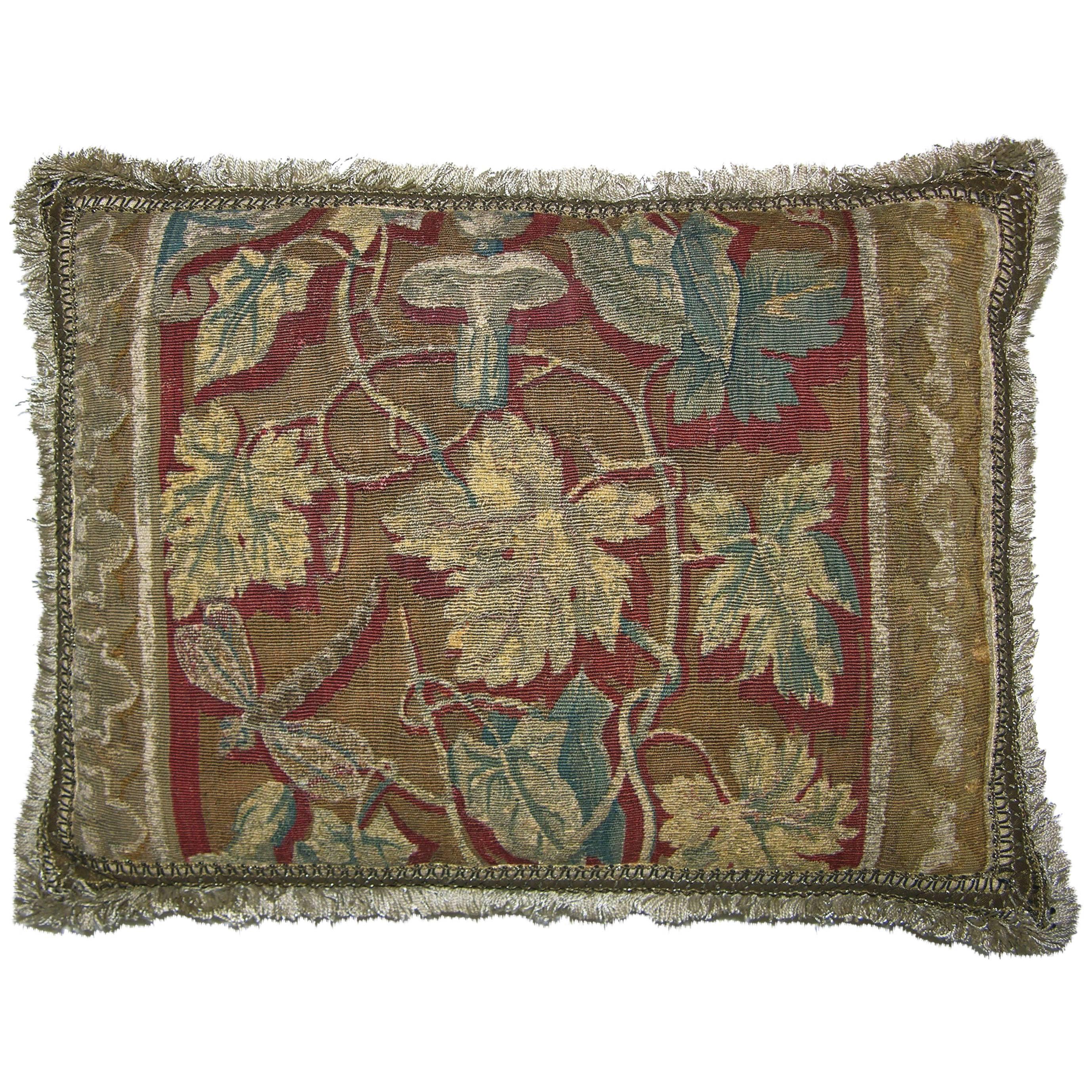 Antique Brussels Tapestry Pillow, circa 1660-1680