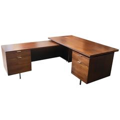 George Nelson Herman Miller Walnut Executive Desk with Return