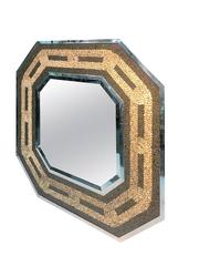 Modernist Octagonal Chrome Framed Sunflower Seed and Wild Rice Chain Link Mirror