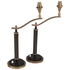 French 1950s Dark Steel and Bronze Table Lamps, Pair 6