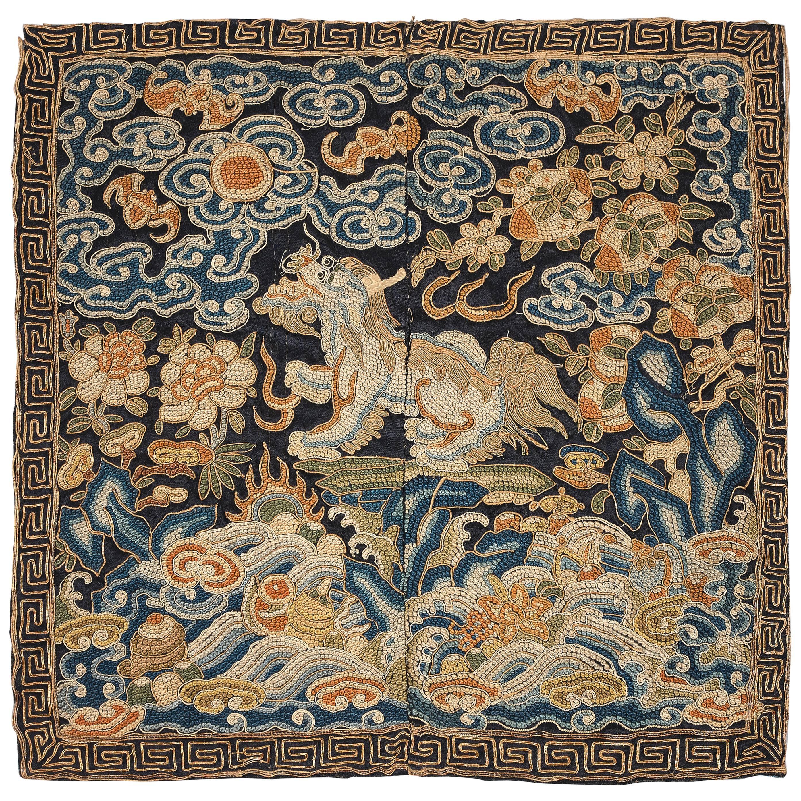Rare 18th Century Chinese Silk Embroidered Censor Rank Badge