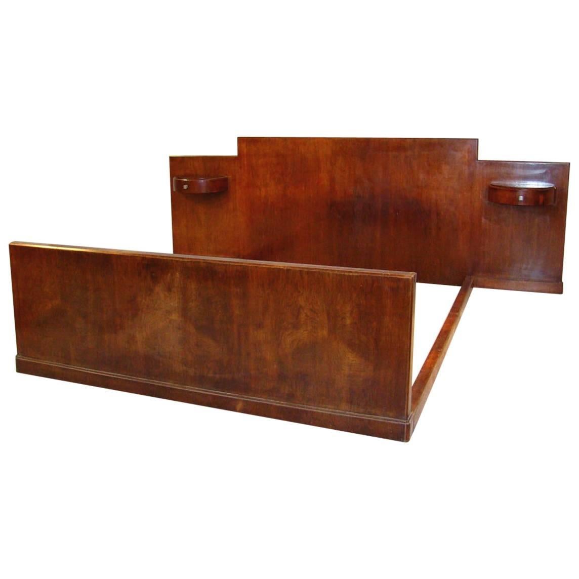 Jules Leleu, Large walnut Bed, circa 1930 For Sale