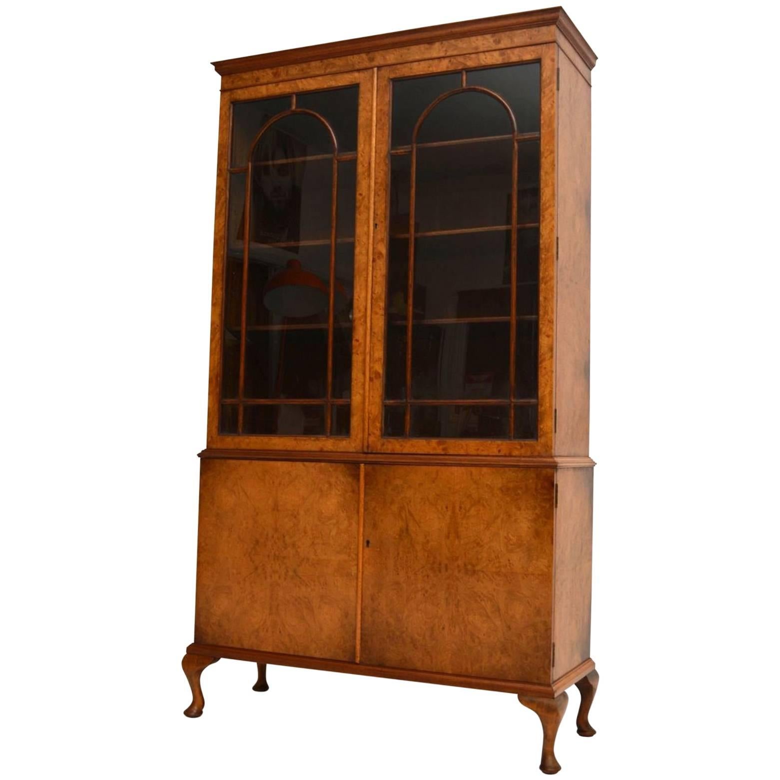 Antique Burr Walnut Bookcase Cupboard