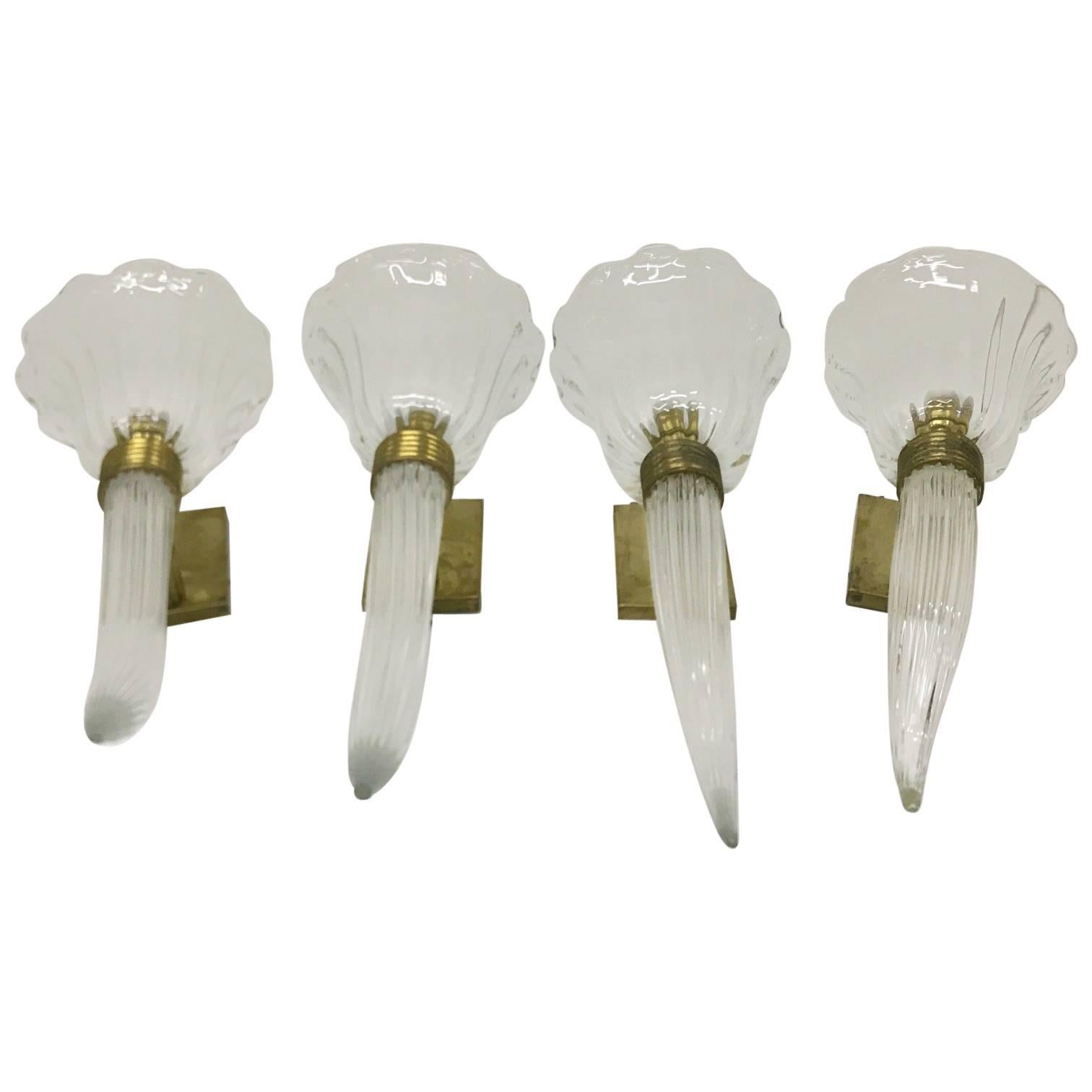 Four Vintage Murano Glass Sconces, Made in Italy, circa 1960