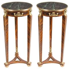 Retro Pair of Empire Style Mahogany and Marble Pedestal Tables
