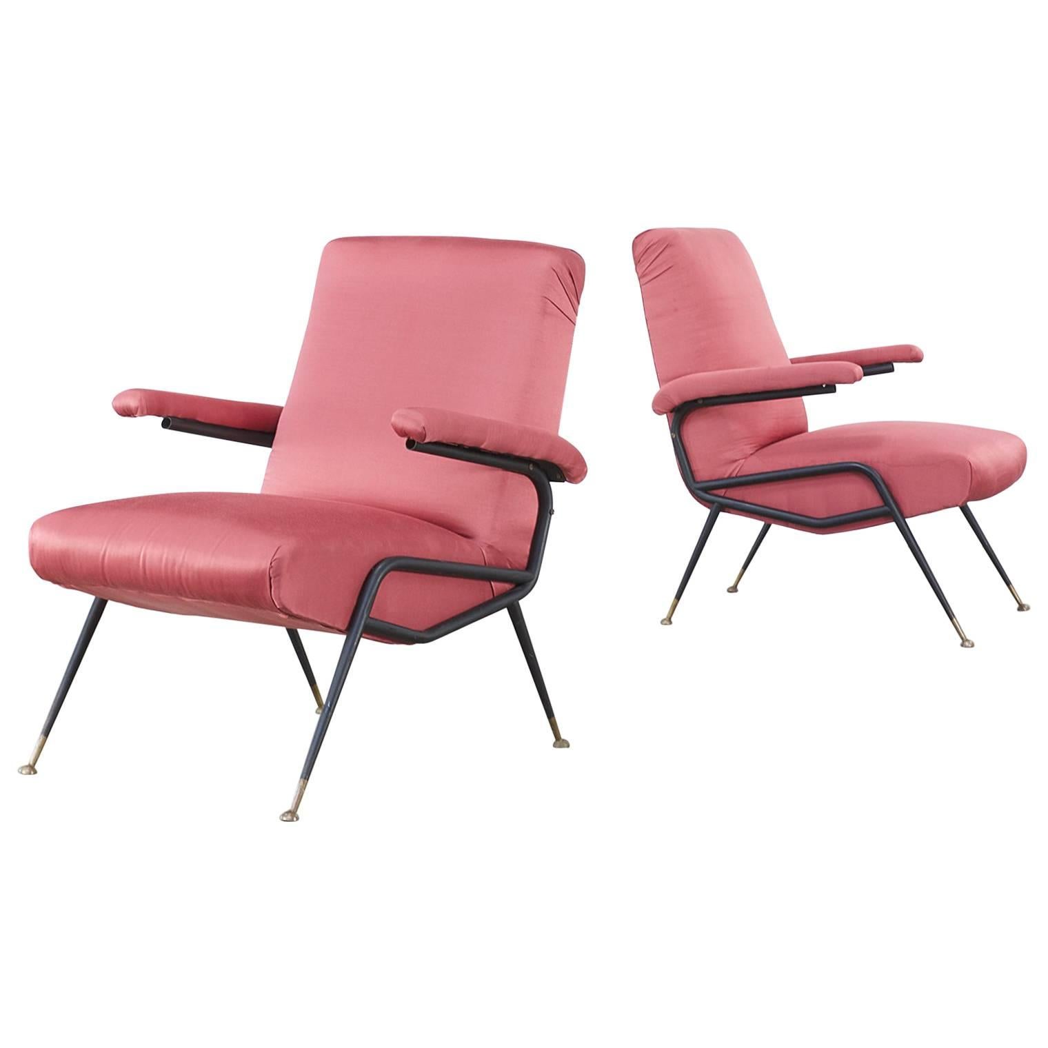 1960s Italian Design Chair in Old Red Fabric, Set of Two For Sale