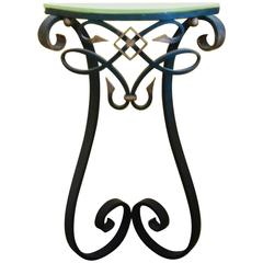 French Wrought Iron Corner Console Table in Poillerat Style, 1950s