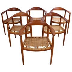 Hans Wegner Sechser-Set „The Chair“ aus Teakholz und Schilfrohr für Johannes Hansen