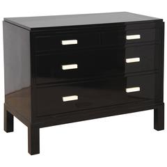 French Art Déco Chest of Drawers, Black High Glossy Finish, Solid Ivory Handels 9